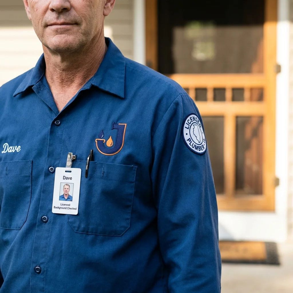 Licensed plumber showing ID badge in Pacific City, OR