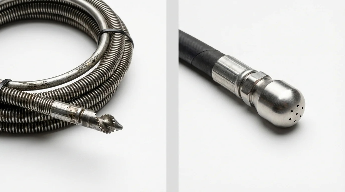 Drain snake cable and hydro jetting nozzle used for drain cleaning in Pacific City, OR