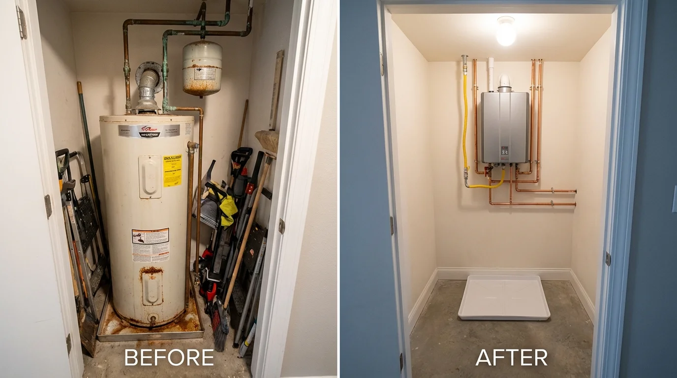 Tank water heater versus wall-mounted tankless unit comparison for Pacific City, OR homeowners