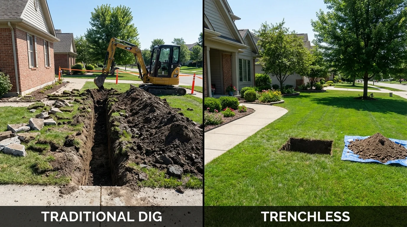 Trenchless sewer repair with minimal yard damage versus traditional excavation in Pacific City, OR